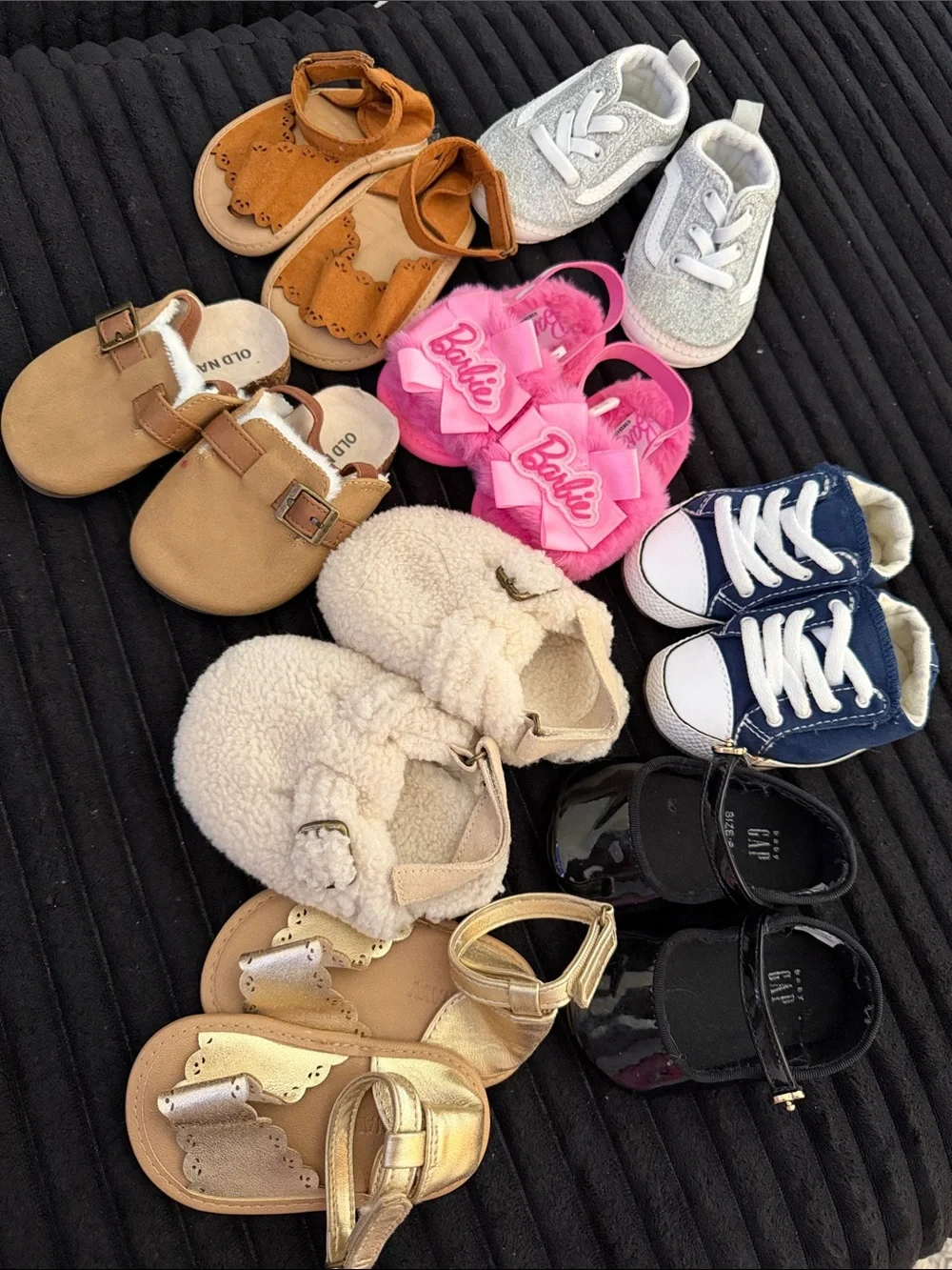 Assorted Kids Shoe Bundle - Pink Barbie Fuzzy Slides & Neutral Classics
